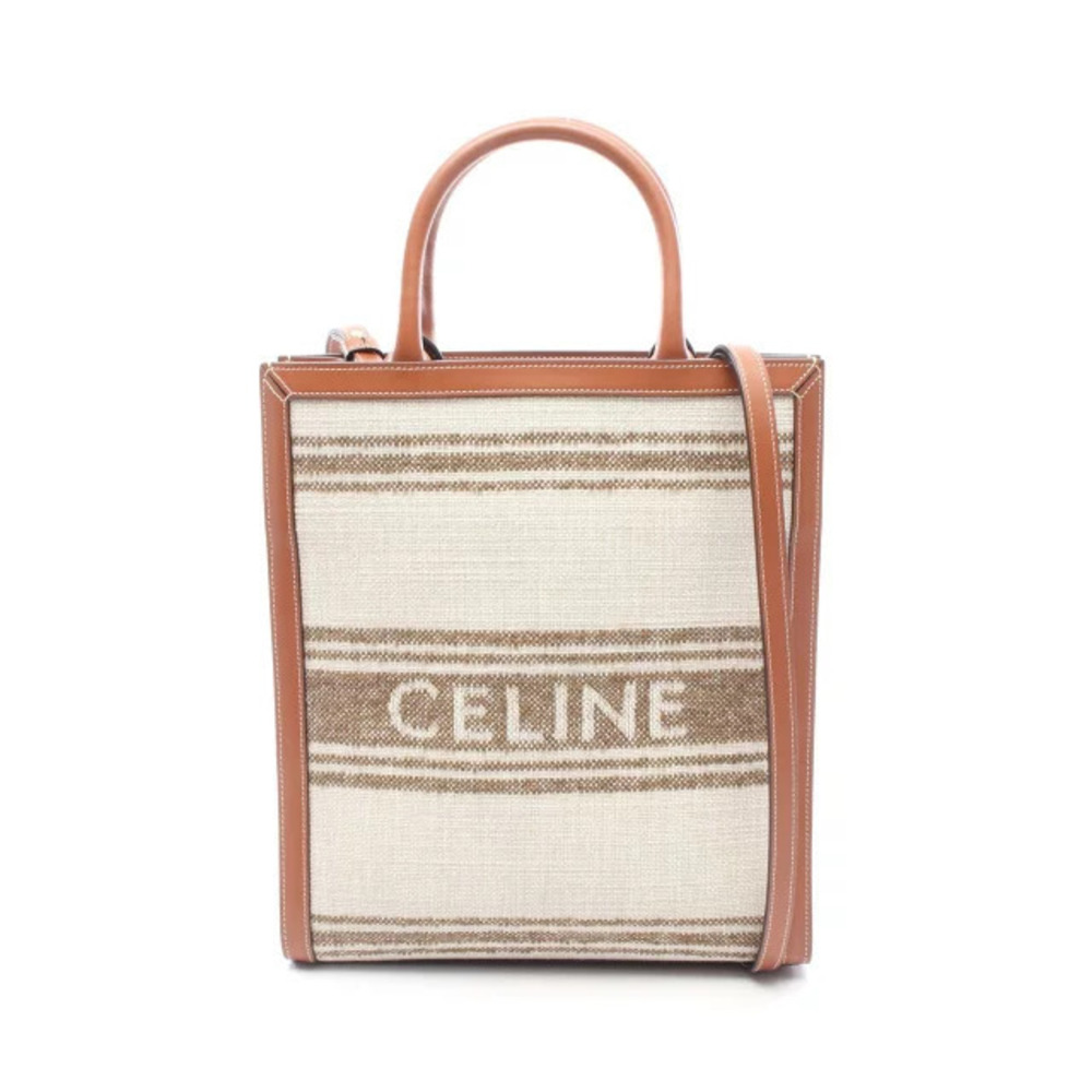 Celine Vertical Cabas Tote Bag Canvas Leather Beige Cream Brown